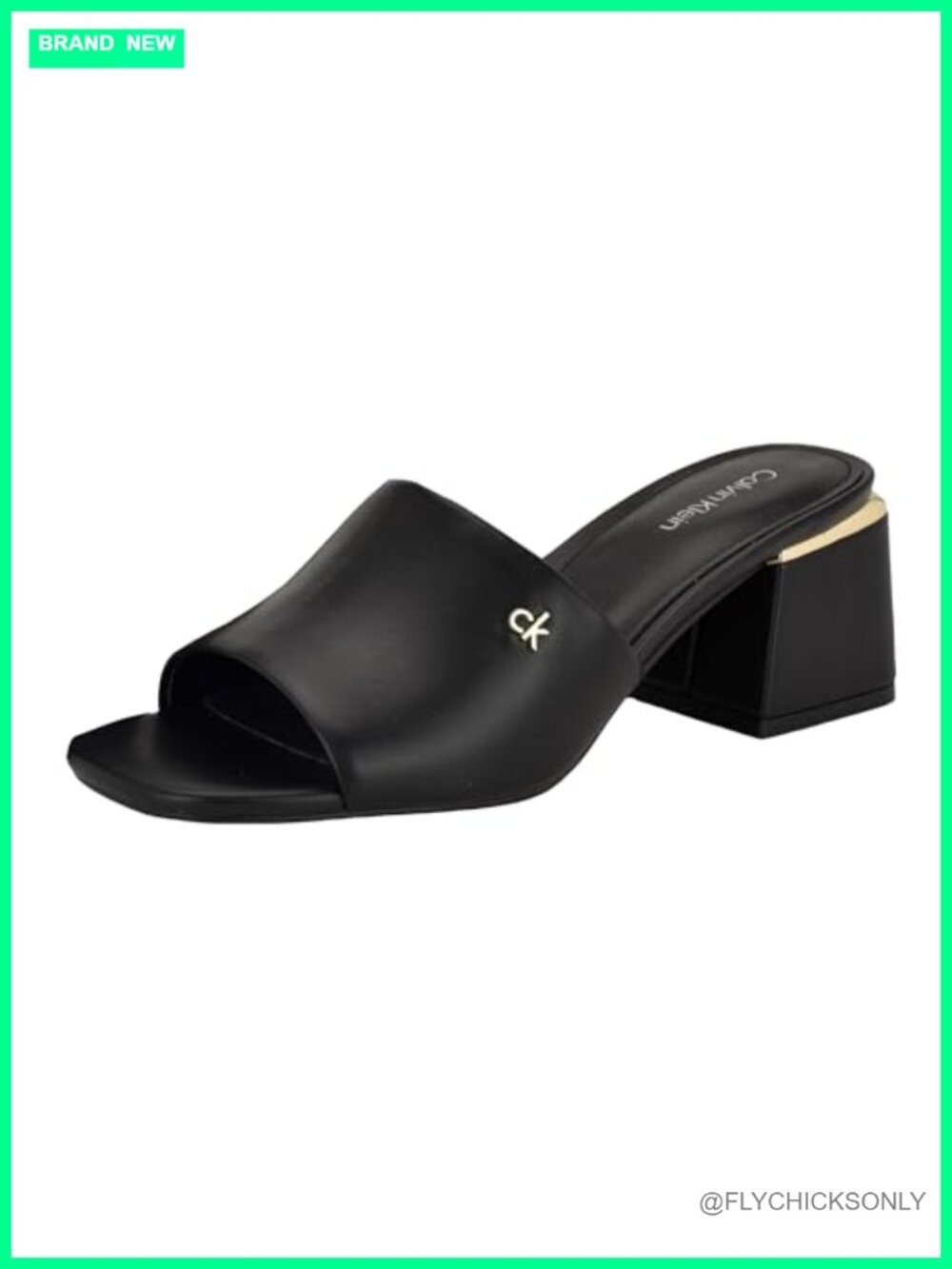 Faux Leather Slide Heeled Sandal Open Toe Ankle Strap Block Heel